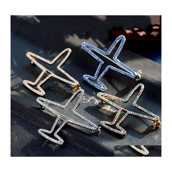 Pinos broches bling shinestone Airplane Broche Women Crystal Aircraft Suit de jóias de moda de lapela para festas para presentes 94 dhhta