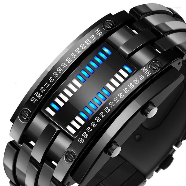 Principais relógios de pulso Moda preta Full Metal Student Watch Men Led Led Led Display Masculino Relógios à prova d'água Presentes para o gestão esportivo de menino masculino