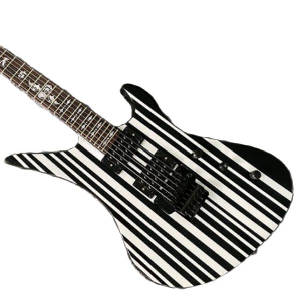 Lvybest China elektrische gitaar Ox hoorn vorm zwart-wit streep fabriek directe verkoop kan worden aangepast