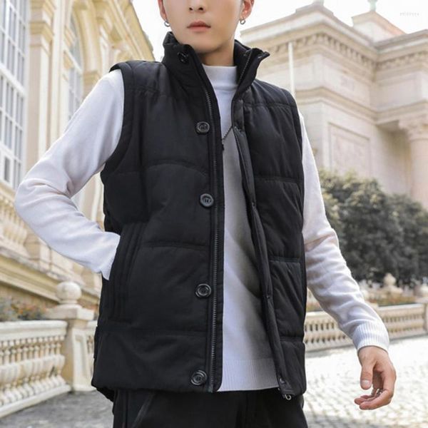 Gilet da uomo 2023 Autunno Inverno Gilet da uomo in cotone imbottito con colletto alla coreana Tinta unita a prova di freddo Ragazzi Adolescenti Cappotto Gilet Streetwear