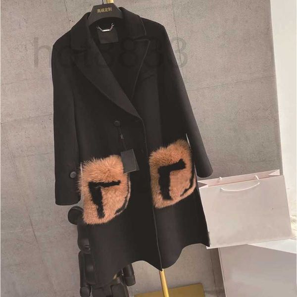 A lã feminina combina o designer cashmere Coat Garge Fox Fur Pocket Cashmere Qini