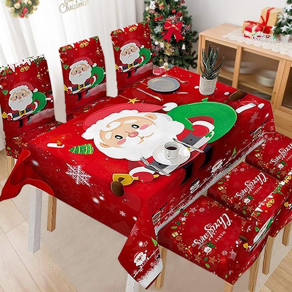 Toca de toalha de mesa Conjunto de Natal com capa de cadeira de jantar vintage Xmas Santa Festa em casa 2023 anos decoração da sala