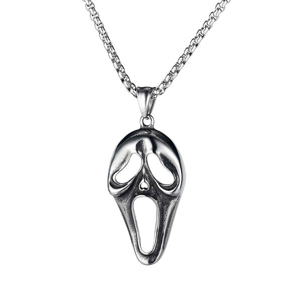 Mode Persönlichkeit Schreien Schädel Maske Anhänger Halskette Retro Punk Hip Hop Edelstahl Halskette Schmuck