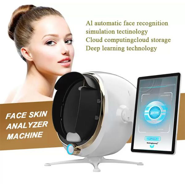NOVO Sistema de diagnóstico de pele Teste multilíngue Facial Acne Poros Máquina de análise de umidade Scanner 36 milhões de pixels Analisador de pele com tela sensível ao toque de 21,5 polegadas