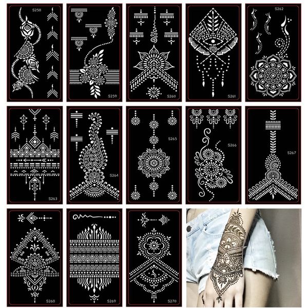 Outra maquiagem permanente suprimento de 30pcs fêmea aerógrafo henna tatuço de tatuagem indiana Tattoo temporário tatuagem Black Henna Modelo para pintura de arte corporal 221208