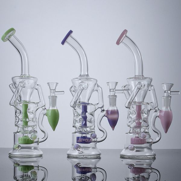 Fab Egg Narghilè Turbina Perc Bong Tubi d'acqua in vetro inebrianti Viola Verde Rosa Bong Doppio riciclatore Tubo da fumo 14mm Giunto Piccola mano Olio Dab Rigs con ciotola