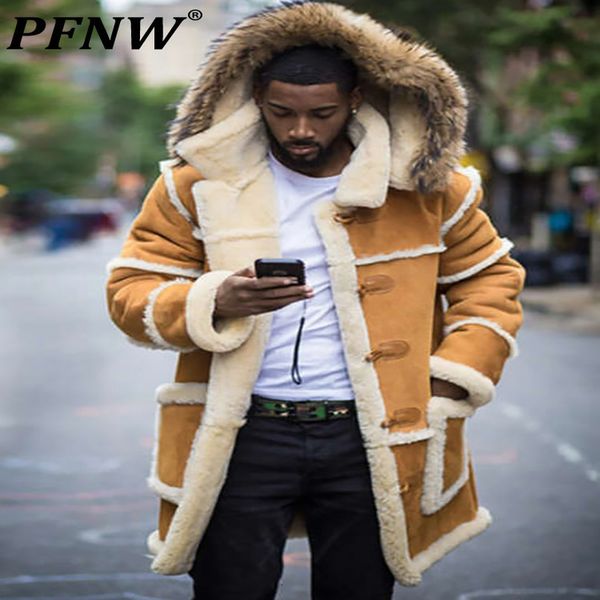 Mens Down Parka PFNW Spessa Autunno Inverno Cappotto Giacca imbottita in cotone di pelle con cappuccio Punk Warm Chic Long Outwear 12A5286 221207