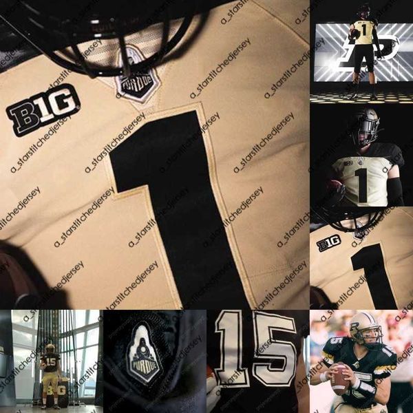 American College Football Wear 2021 Purdue Boilermakers Gold Trikots Drew Brees Jack Plummer David Bell King Doerue George Karlaftis Rondale Moore Zander Horvath P