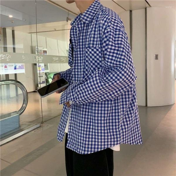 Camicie eleganti da uomo Camicia a quadri primavera ed estate di alta qualità Ins Camicia da uomo a maniche lunghe coreana Cappotto versatile Casual Coppia Tendenza Studente