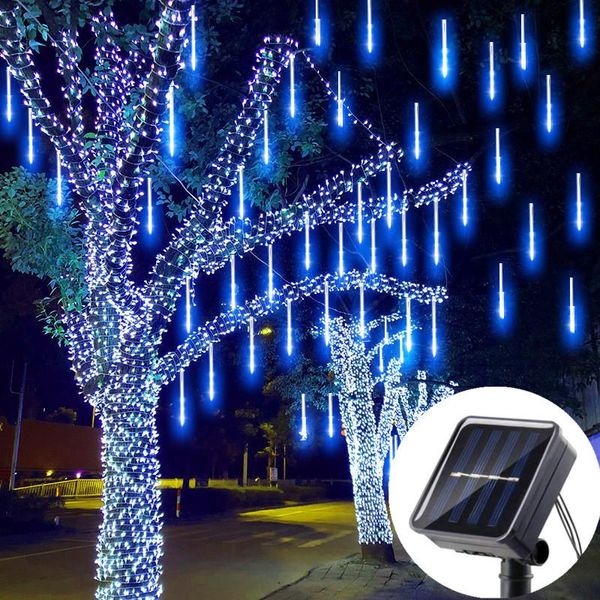 Solar LED meteoro chuveiro de férias leves luzes de fada decoração de jardim de fada a água para fora LEDS AUTRIFICAÇÃO Decoração de natal Garland de rua