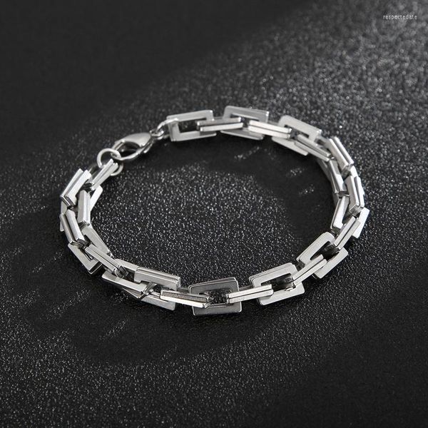 Charme Armbänder Silber Farbe Quadrat Hohl Handgelenk Für Männer Doppel Single Layer Edelstahl Klinge Kette Hip Hop Schmuck