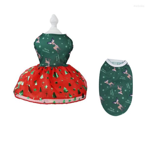 Abbigliamento per cani Abito per albero di Natale Vestiti per animali Stampa Gilet di cervo Abbigliamento per cani Gatto Piccolo carino sottile Estate Verde Moda Ragazzo Ragazza Chihuahua