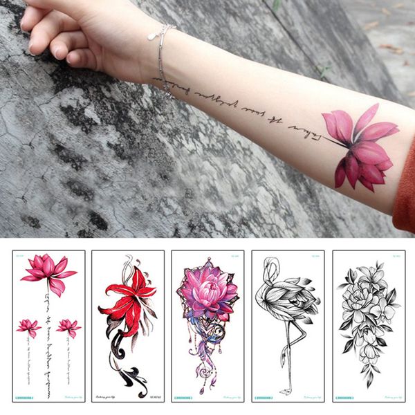 Tatuagens temporárias Três batedores 1Sheet colorido peony flores tatuagem mulheres impermeabilizadas preto tatuagem adesiva feminina mangas de braço de pulso Tatoo 221208