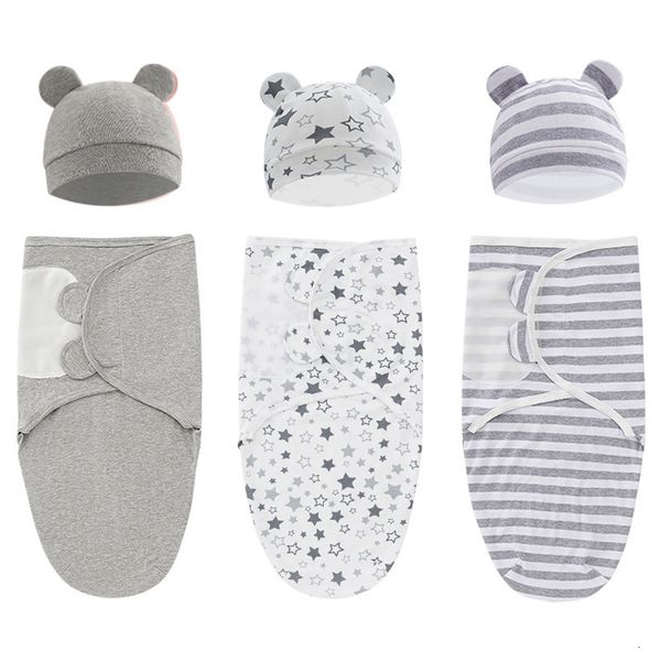 Cobertores SwadlingLing de algodão 100% orgânico Baby Swaddle Blank Hat Hat para Infant Ajustável Nascido 03 Mês 221208