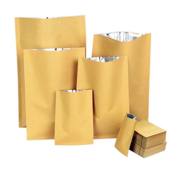 Abra o aspirador de p￳ de v￡cuo superior kraft de papel marrom pacote de pacote de selo a calor V￡lvula de embalagem sacos de embalagem de armazenamento de alimentos Bolsa de embalagem