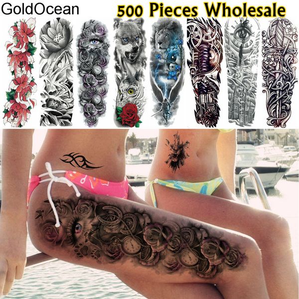 Tatuagens temporárias GOLDOCEAN 500 PERMAGENS PARTEM ATRACO ESTRANDO TATTOO TEMPORÁRIO DE ARM TEMPORÁRIO 48X17cm Long Henna Eye Body Art For Men Mulheres