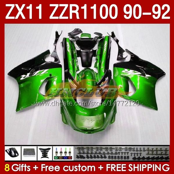 Fer￢ncias OEM para Kawasaki Ninja ZZR1100 ZX 11 R 11R 1990-1992 Corpo 164NO.70 ZX-11 R ZZR 1100 CC ZX-11R ZZR-1100 ZX11R 90 91 92 ZX11 R 1990 1991 1992 Kit Metal Green Metal Green Metal