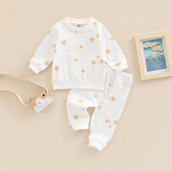Kleidungssets Baby-Outfits Herbst Säuglingskleinkind Geborene Mädchen Jungen Mädchen Junge Langarm Star Print Sweatshirt Hosen 0-3T