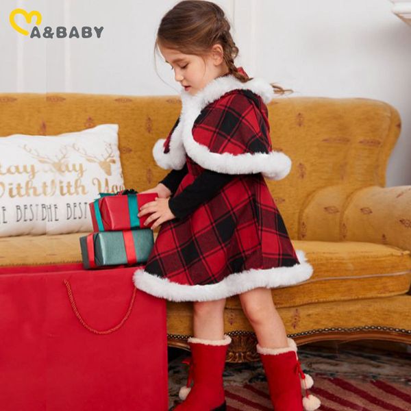 Девушки платья малыш 27y Christmas Kids Red Dress Princess Rufffle Aline Fur Cloak Stakits Рождественские костюмы D01 221208