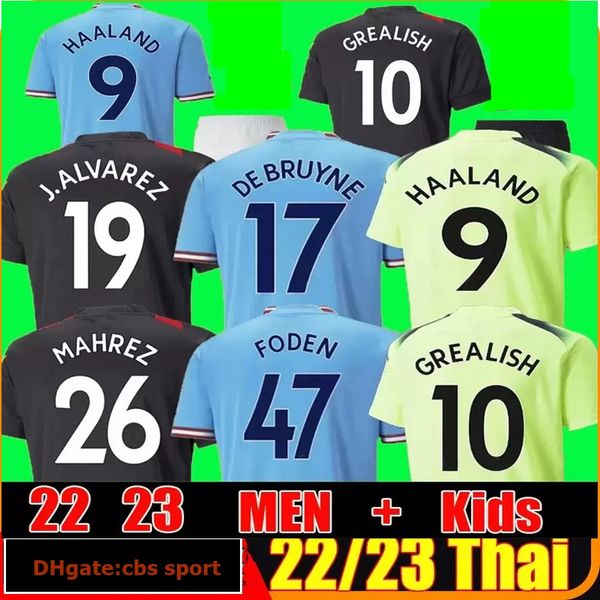 Thailandia HAALAND maglia da calcio 22 23 DE BRUYNE PHILLIPS MANS CITTÀ GREALISH STERLING MAHREZ FODEN 2022 2023 magliette da calcio uniformi uomo bambini kit terza gioventù