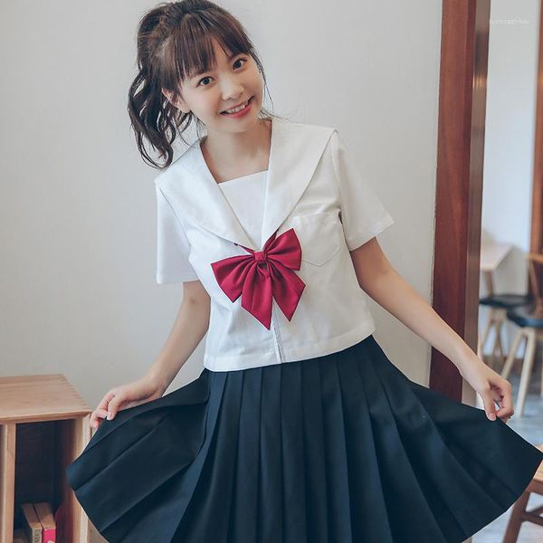 Одежда поставлена ​​белая школьница в форме летнего японского класса флота семория Sailor School Forms Одежда для девочек аниме BHB68