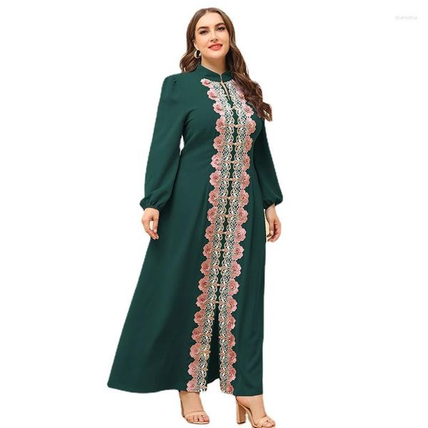 Casual Kleider 2022 Oversize Maxi Frauen Elegante Große Grüne Langarm Muslimischen Party Abend Hochzeit Festival Kleidung L- 4XL