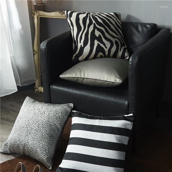Federa estiva in seta con motivo zebrato, motivo leopardato, federa decorativa in raso nordico, nero bianco, per divano letto, setosa