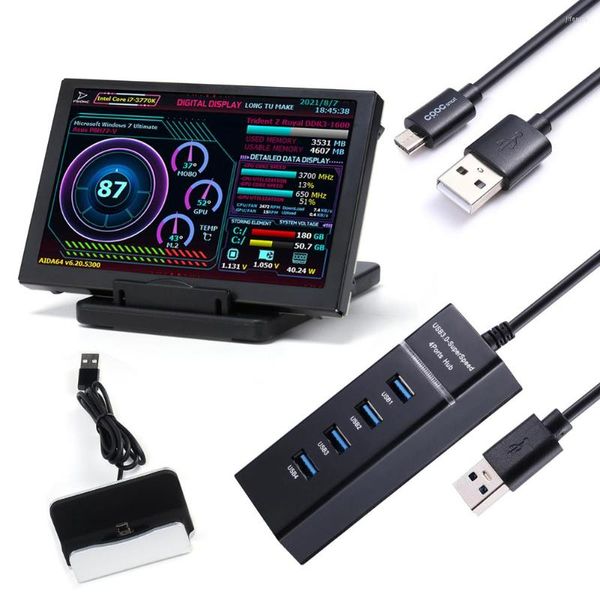 IPS IPS Exibir liga de alumínio HDD USB Monitor Desmala CPU GPU RAM Monitoramento de 360 ​​graus para mini case ITX