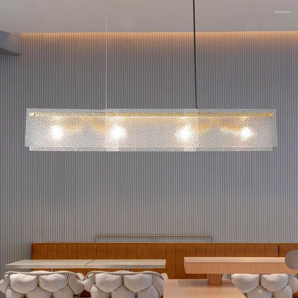 Lampadari Deyidn Lampadario moderno in rame per sala da pranzo Lampadario rettangolare in vetro con increspature d'acqua Designer tavolo creativo Bar lungo