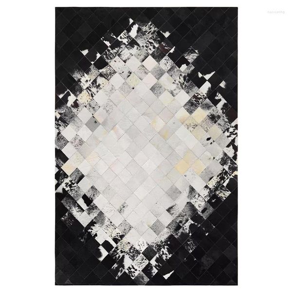 Teppiche Amerikanischer Luxus-Rindsleder-Patchwork-Teppich mit Nähten, natürlicher Kuhfell-Pelzteppich, Schwarz-Weiß-Dekoration, Büro