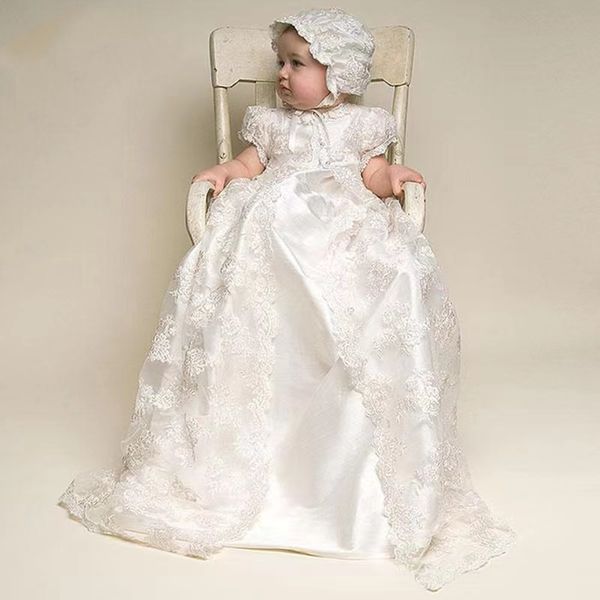 Первые платья причастия детское крещение платье длинное кружевное платье шляпа из трех частей детская одежда WD1263