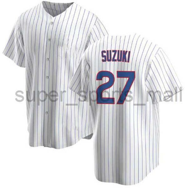 2023 Camisas de Beisebol Seiya Suzuki 27 Jersey Listras Brancas Cor Botão Up Masculino Tamanho S-XXXL Costurado Novo