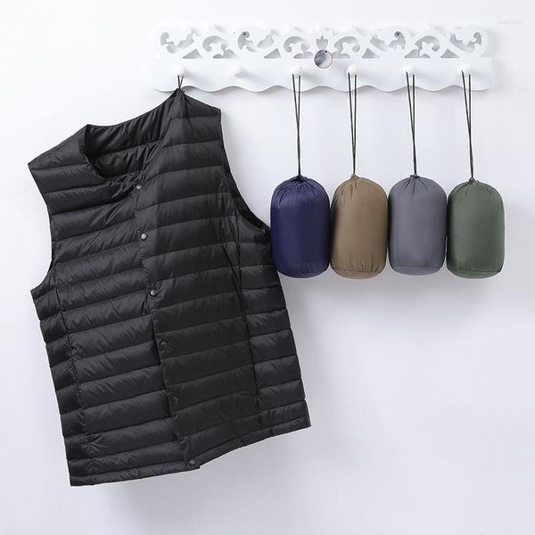 Gilet da uomo Gilet da uomo 90% piumino d'anatra 2022 Giubbotto imbottito senza collo ultraleggero invernale Gilet leggero leggero ultra sottile