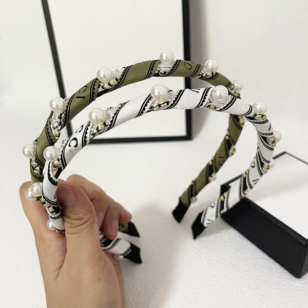 Designer-Kopftuch, Südkorea, einfacher Doppel-G-Buchstabe, Haarband, handgewebtes Seil-Stirnband, High-End-Stoff mit breiten Kanten, Perlen-Kopfbedeckung, modisches Design-Haarband