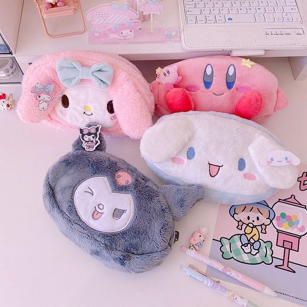 Bonecas de pelúcia Sanrioed Kawaii Cinnamoroll My Melody Kuromi Material de papelaria de grande capacidade Estojo para lápis de estudante Anime Cosmetic Storage Bag 221208