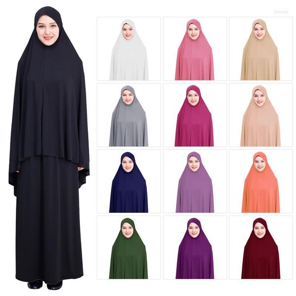 Abbigliamento etnico 6 pezzi / borsa Può scegliere i colori Taglia 14 colori Un set stile Hijab con gonna tinta unita Preghiera in tinta unita