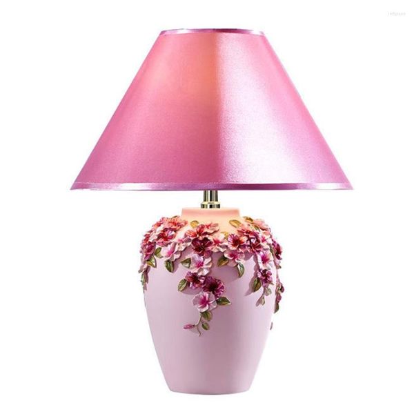 Lampade da tavolo Lampade da comodino Camera da letto Paese europeo Rustico Fiore in ceramica Rosa Tessuto Soggiorno Lampada da tavolo Studio Regali di nozze