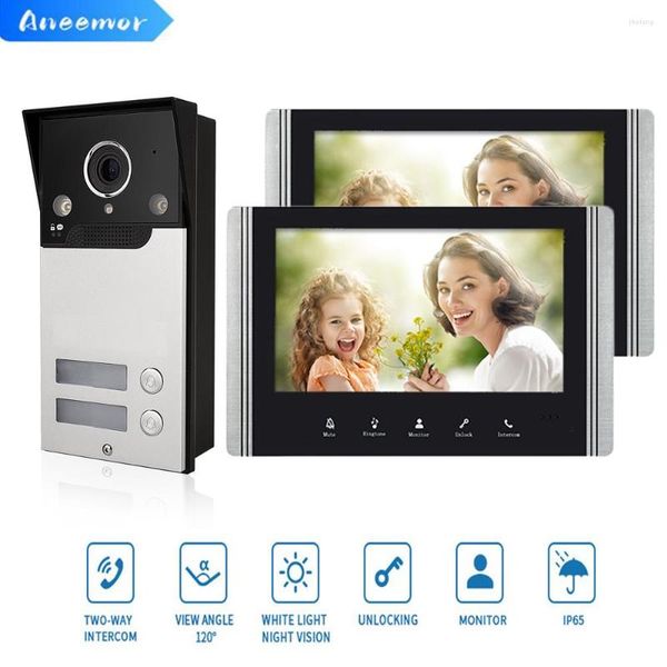 Videocitofoni Citofono 2 Appartamento 700TVL Campanello con unità Monitor da 7 pollici Controllo accesso remoto Telefono visivo cablato per la casa