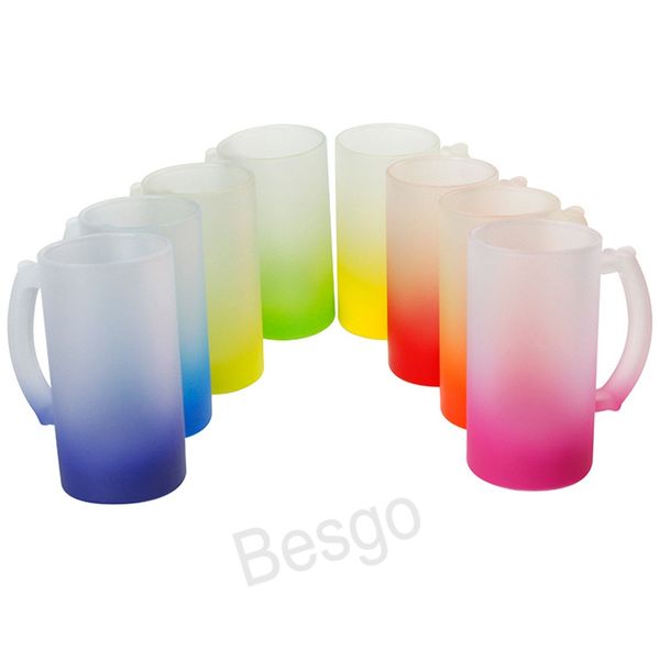 8 Farben Rohlinge Sublimation Milchglas Tassen Farbverlauf Wärmeübertragung Druck Tassen 16 Unzen Transparente Whisky Wasserflasche BH8060 TQQ