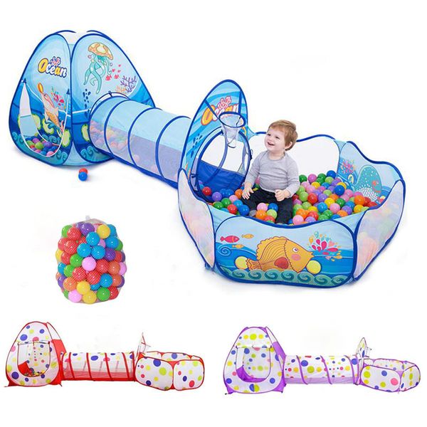 Spielzeugzelte Tragbare 3-in-1-Baby-Kind-Krabbeltunnel Spielhaus Ballgrube Pool Kinder Wigwam Mädchen Jungen Zimmer Dekor 221208