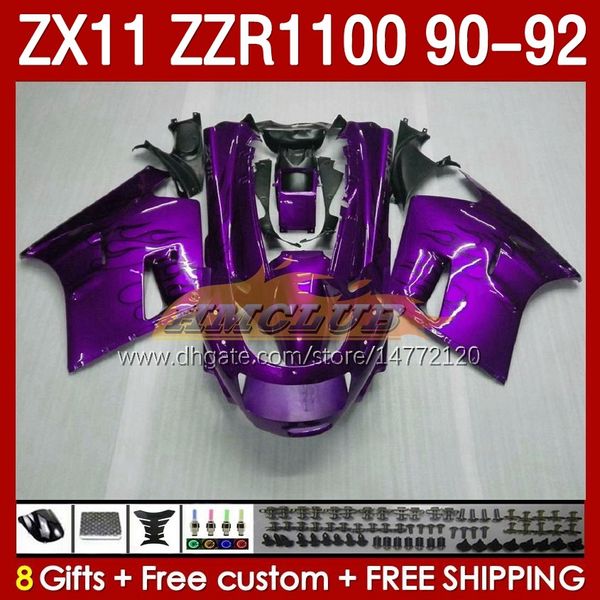 OEM-обтекатели для Kawasaki Ninja ZZR1100 ZX 11 R 11R 1990-1992 Body 164NO.115 ZX-11 R ZZR 1100 CC ZX-11R ZZR-1100 ZX11R 90 91 92 ZX11 R 1990 1991 1992 Облачный комплект Purple Flames Flames