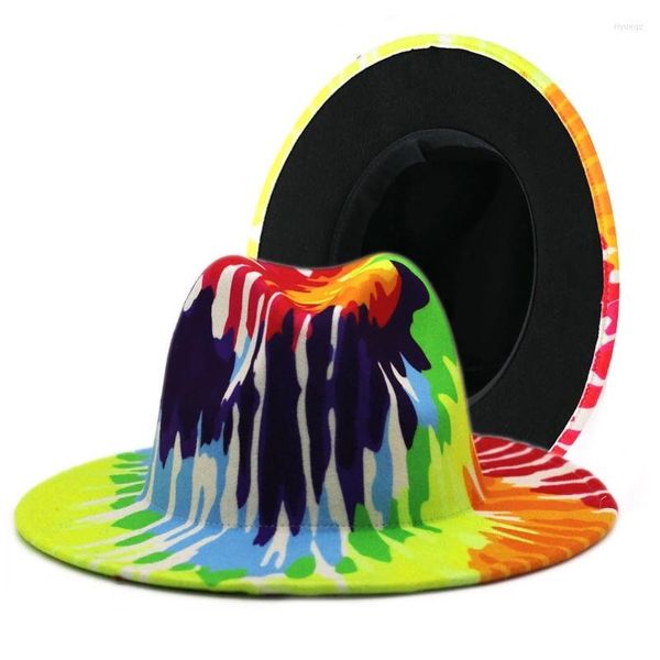 Berretti 2022 Elegante British Tie Dye Donna Lana Feltro Vintage Panama Jazz Cappelli Fedora Autunno E Festa Tesa Larga Trilby Caps