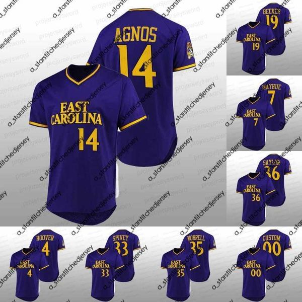 Camisas de beisebol 2022 Ecu Pirates College Baseball Jersey Garrett Saylor Bryson Worrell Carter Spivey Merritt Beeker Zach Agnos C.J. Mayhue Lane Hoover