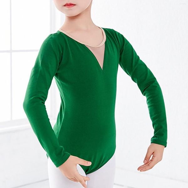 Palco desgaste preto bailarina verde collant flemet para balé de dança ginástica dançando dança de roupas infantis de manga longa trajes