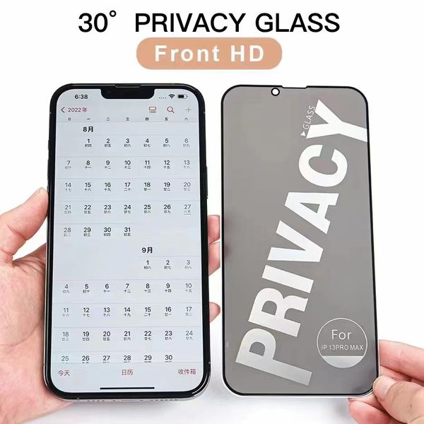 PROTEZIONE IN VETRO PRIVACY 30ﾰ Per iPhone 14 14pro Samsung A51 Proteggischermo per telefono HUAWEI promax Alta trasparenza con confezione Proteggi schermo temperato per impronte digitali per Apple