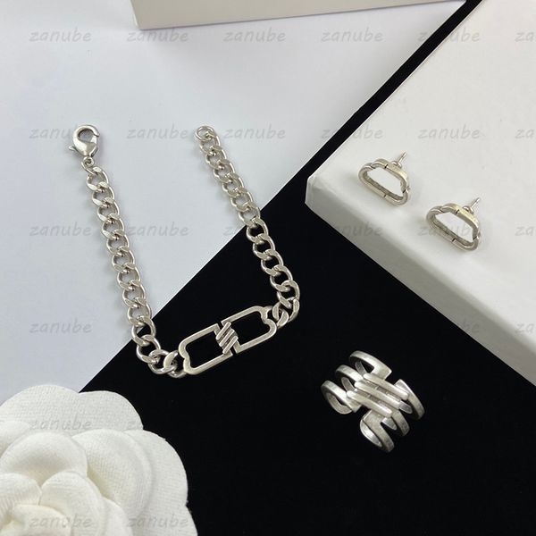 Set di gioielli di design da donna con anello cavo di lusso affascinante braccialetto d'amore in argento moda B lettere orecchini scintillanti braccialetto in argento 925 nuovo