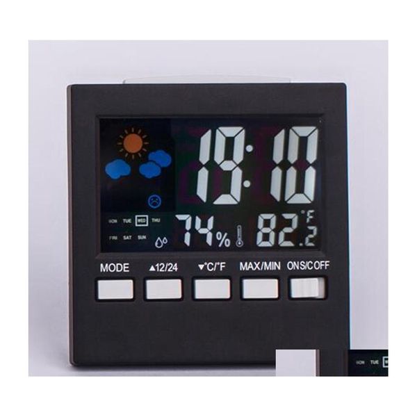 Orologi da tavolo da scrivania Colore domestico Sn Termometro Elettronica Meteo Display digitale Funzione Mti Orologio Decorazioni per la casa Gadget Hygrome Dh4Vw