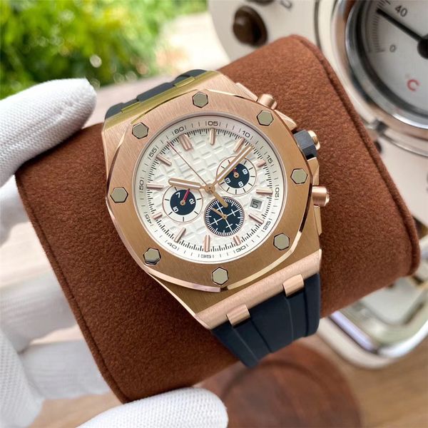 Роскошные мужские часы с кварцевым механизмом, классический износостойкий ремешок из волокнистого каучука диаметром 42 мм, сапфировые часы, светящиеся в темноте