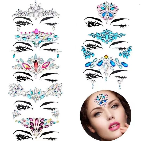 Tatuaggi temporanei Masquerade Decorazione del viso lucido Decorazione 3D Crystal Sticker Music Festival Trendy Shiny Shiny Acrilic Trans Tranker Tatual Tatual Sticker 221208