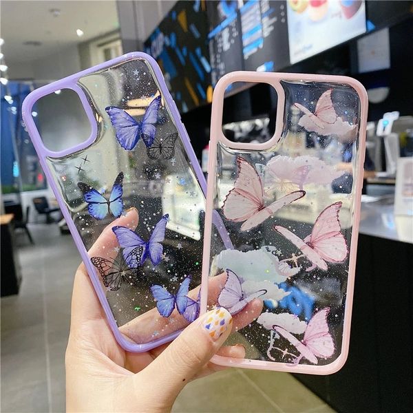 Роскошные чехлы Cartoon Clear Blitter Butterfly Soft Shockper Case для iPhone 14 12 13 11 Pro Max XS Max XR X 6S 7 8 Plus SE милая оболочка